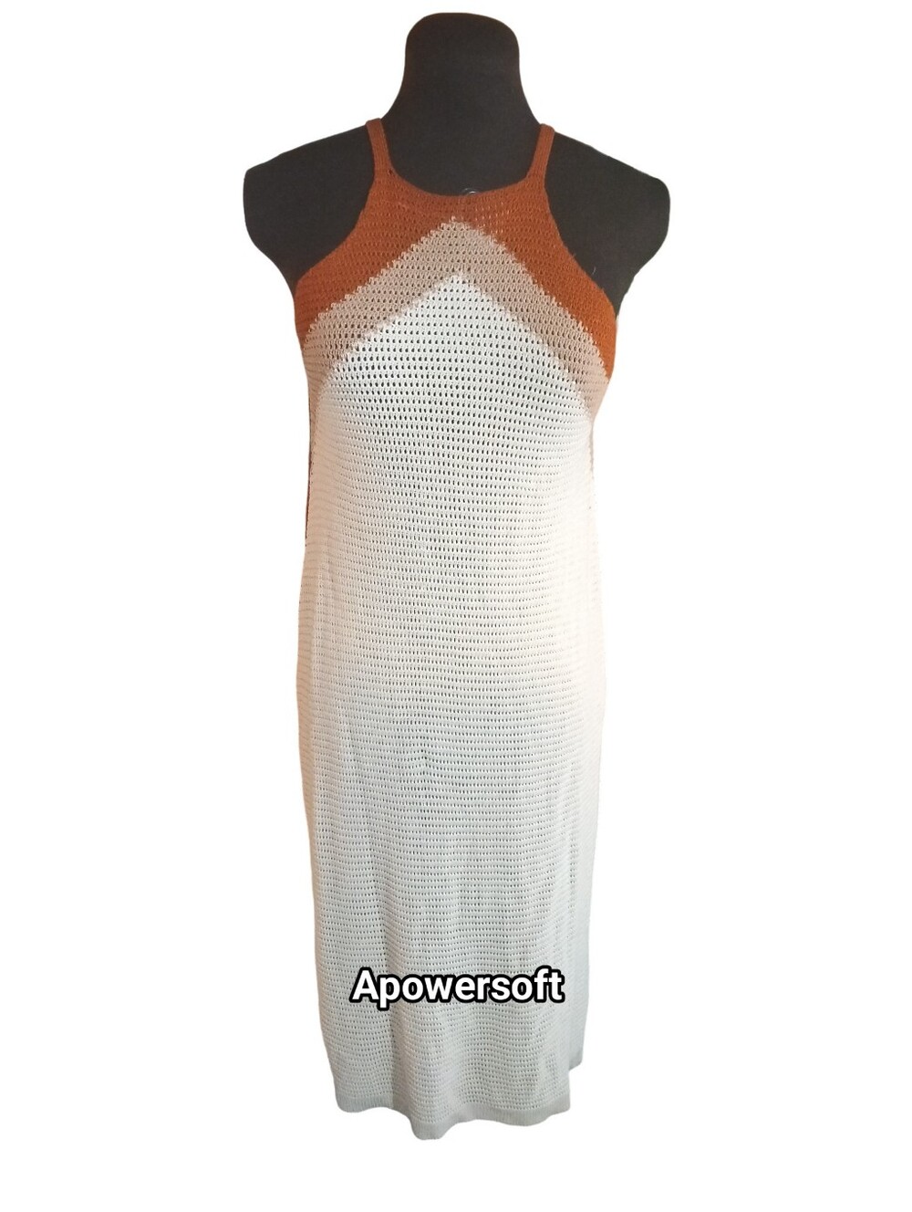 Sleeveless Knit Maxi Dress in White and Rust